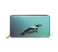 Women Penguin Sea Wallet Real Leather Zipper Purse for Phone Girl Men