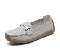 Women Penny Loafers Leather Low Heel Classic Handsewn Round Toe Slip On Casual Comfort Walking Office Work Fashion Driving Moccasins (Gray,3.5)