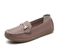 Women Penny Loafers Leather Low Heel Classic Handsewn Round Toe Slip On Casual Comfort Walking Office Work Fashion Driving Moccasins (Dusty Pink,5.5)