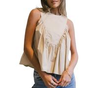 Women Peplum Babydoll Tank Tops Summer Shirred Swing Sleeveless Loose Fit Shirts Flowy Casual Tank Tops (Khaki,L)