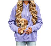 Women Pet Pocket Hooded Sweatshirt Waffle Knit Dog Carrier Pullover | Women Pet Pocket Hooded Sweatshirt Casual Animal Snuggle Jumper Long Sleeve Top Cozy Cuddle Apparel Purple XL