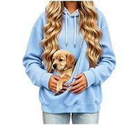 Women Pet Pocket Hooded Sweatshirt Waffle Knit Dog Carrier Pullover | Women Pet Pocket Hooded Sweatshirt Casual Animal Snuggle Jumper Long Sleeve Top Cozy Cuddle Apparel Sky Blue XL