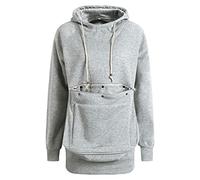 Women Pet Pouch Coat Hoodie Long Sleeve Big Pocket Hooded Pullover Warm Sports Jacket Cat Puppy Holder Solid Sweatshirt Thick Pile Thermal Sweater for Ladies UK Solid Colour Coats Jumpers Grey