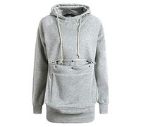 Women Pet Pouch Coat Hoodie Long Sleeve Big Pocket Pullover Jacket Cat Puppy Holder Solid Hooded Sweatshirt Long Sleeve Grey