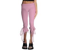 Women Petite Flare Pants Cropped Yoga Crop Leggings Capris Stretchy Skinny Ruffle Work Ankle Pants (A-Pink, L)