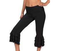 Women Petite Flare Pants Cropped Yoga Crop Leggings Capris Stretchy Skinny Ruffle Work Ankle Pants (B-Black, XL)