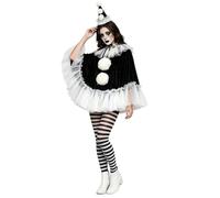 Women Pierrot Clown Costume 3Pcs Halloween Clown Cosplay Set (Black, M)