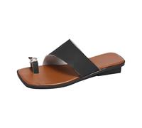Women Pinch Toe Slippers Cute Square Toe ow Wedges Flip Flop Womens Summer lip On Flip Flop for Dress Fit Lightweight Comfortable Slide (Black, 5.5)
