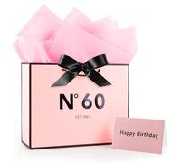 Women Pink 60th Birthday Gift Bag 13" with Card Bow Ribbon and Tissue Papers for Celebrating Women Mom 1965 Born Birthday Anniversary Present Paper Bags for Gifts Wrapping(EST.1965 60th)