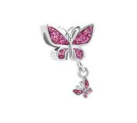 Women Pink Butterfly Dangle Charm Compatible with Pandora Charm Bracelets October Birthstones Butterflies