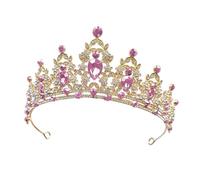 Women Pink Crystal Wedding Crown Rhinestone Tiara Headband Princess Queen Hair Accessories for Birthday Prom Bridal Hen Party Halloween Christmas Costume Party Adults Presents Jewelry