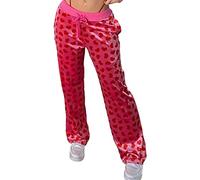 Women Pink Heart Print Zip Up Y2K Velvet Crop Hoodies Long Sleeve Kawaii Cropped Sweatshirts Cute Autumn Winter Pants Clothes Set (Red Pants, Small)