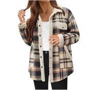 Women Plaid Shacket Jacket Clearance Button Down Fleece Jackets Winter Warm Coat Sherpa Lined Long Sleeve Outwear Teddy Bear Coats Ladies Wool Blend Tartan Jackets Checkered Shirts with Pockets