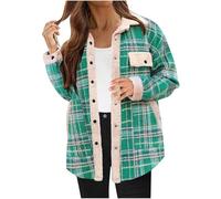 Women Plaid Shacket Jacket Clearance Button Down Fleece Jackets Winter Warm Coat Sherpa Lined Long Sleeve Outwear Teddy Bear Coats Ladies Wool Blend Tartan Jackets Checkered Shirts with Pockets