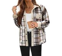 Women Plaid Shacket Jacket Sale Clearance Button Down Fleece Jackets Winter Warm Coat Sherpa Lined Long Sleeve Outwear Teddy Bear Coats Ladies Wool Blend Tartan Jackets Checkered Shirts with Pockets