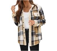 Women Plaid Shacket Jacket Sale Clearance Button Down Fleece Jackets Winter Warm Coat Sherpa Lined Long Sleeve Outwear Teddy Bear Coats Ladies Wool Blend Tartan Jackets Checkered Shirts with Pockets