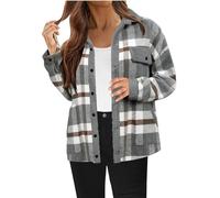 Women Plaid Shacket Jacket Sale Clearance Button Down Fleece Jackets Winter Warm Coat Sherpa Lined Long Sleeve Outwear Teddy Bear Coats Ladies Wool Blend Tartan Jackets Checkered Shirts with Pockets