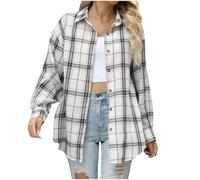 Women Plaid Shirt Clearance Tartan Flannel Shirts Checked Lapel Long Sleeve Button Down Shirts Office Work Blouses Fall Lightweight Comforty Jackets Casual Loose Coats Boyfriend Tops UK Size S-XXL