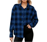 Women Plaid Shirts,Fall Winter Lapel Button Long Sleeve Checkered Shirt with Pocket Flannel Blouses for Layering,Ladies Office Work Cozy Tartan Jackets,Casual Loose Boyfriend Tops Coats Size S-XXL