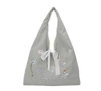 Women Plaid Straw Handbag with Lace Bow Underarm Bag Lightweight Large-Capacity for Vacation Casual Commute Daily Use