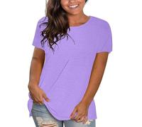 Women Plain Basic T-Shirts Short Sleeve Casual Summer Cotton Pullover Tees Round Neck Breathable Comfy Athletic Gym Workout Tops Plus Size Work Dressy Blouse Plain Going Out Tunic Undershirts
