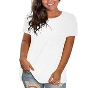 Women Plain Basic T-Shirts Short Sleeve Casual Summer Cotton Pullover Tees Round Neck Breathable Comfy Athletic Gym Workout Tops Plus Size Work Dressy Blouse Plain Going Out Tunic Undershirts White