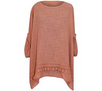 Women Plain Lace Top Ladies Italian Trendy Casual Wear Button Up Sleeves Shirts Size 12-20 UK (One Size fit for 12-20 UK, Camel)