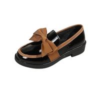 Women Platform Chunky Loafers with Bow Lug Sole Middle Heels Loafers Patent Leather Shoes British Style Round Toe Closed Toe Slip On Shoes Casual Office Work Footwear for Spring Autumn 3.5-7.5 Black