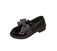 Women Platform Chunky Loafers with Bow Patent Leather Shoes Soft Soled Middle Heels Loafers British Style Round Toe Closed Toe Slip On Shoes Casual Office Work Footwear for Spring Autumn 3.5-7.5