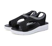 Women Platform Sandals Ankle Strap Slip On Boho Sandals Comfortable Simple Style Low Wedge Heels Black 3 UK