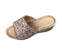 Women Platform Sandals Sparkly Sequins Slippers Wide Open Toe Sandals Comfort Fit Walking Sandal Fashion Leather Sandal Casual Vacation Slippers Anti Slip Beach Shoes Arch Support Sandaletten