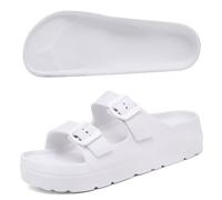 Women Platform Sandals with Arch Support, Adjustable Double Buckle Slide for Woman, Summer Vacation Sandal for Beach,Garden,Pool,Easy Street, Sandalias de Plataforma Para Mujer, Single Buckle-white