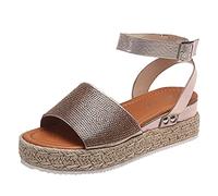 Women Platform Shoes Beach Open Toe Sandals Wedges Casual Non-Slip Flat Flip Flops Slip On Slippers Sliders Summer Fashion Low Heel Ladies Solid Buckle Strap Roman Comfort Sandals (100-Gold,7)