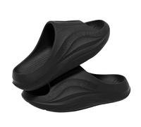 Women Platform Slides Chunky Sole Open Toe Wide Fit Non Slip Plain Slippers Unisex Adult Womens Mens Indoor Bedroom House Shoes Summer Casual Lightweight Comfortable Footwear (Black, 42)