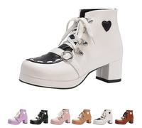 Women Platform Thick Bottom Ankle Boots Fashion Round Toe Lace-Ups High Heels Chunky Heel Boots Ladies Waterproof Non-Slip Lightweight Comfort Wedge Shoes Size 5 White