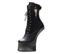 Women Platforms Boots,Hoof Heelless Short Bootas,Night Club Fetish Cosplay Shoes,Booties,18cm(BLACK SILVER,8 UK)