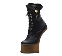 Women Platforms Boots,Hoof Heelless Short Bootas,Night Club Fetish Cosplay Shoes,Booties,18cm(BLACK GOLD,8 UK)