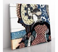 Women Playing a Drum by Yashima Gakutei Asian Japanese Canvas Wall Art Print Ready to Hang, Framed Picture for Living Room Bedroom Home Office Décor, 50x50 cm (20x20 Inch)