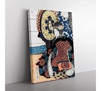 Women Playing A Drum By Yashima Gakutei Asian Japanese Canvas Wall Art Print Ready to Hang, Framed Picture for Living Room Bedroom Home Office Décor, 50x35 cm (20x14 Inch)