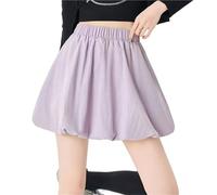Women Pleated Bubble Mini Skirt Ruffle Hem Elastic Waist Puffy Short Tee Girls Cute Aline Balloon for Casual Daily(Purple,XXXL)