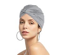 Women Pleated Fabric Swimming Cap Turban Style Swim Pool Beach Surfing Bathing Shower Cap Elastic Ears Protection Soft Cross Beanie Headwear Chemo Night Sleep Hat Solid Color For Long Short Hair