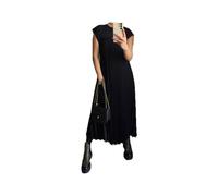Women Pleated Simple Solid Color Dress, Summer Dresses for Women 2024, Dresses That Hide Belly Fat (Black,XXL)