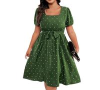 Women Plus Size 1950s Vintage Retro Rockabilly Dress Square Neck Puff Sleeve A Line 50s 60s Polka Dot Swing Party Cocktail Dresses Vintage Theme Party Women's Costume Dress Mum Gifts,Green,4XL,U305A
