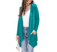 Women Plus Size Casual Open Front Knit Cardigans Lightweight Summer Soft Relaxed Fit Long Sleeve Cardigan Side Pocket Solid Drape Duster,Teal,3XL