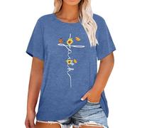 Women Plus Size Casual Short Sleeve Patterned T Shirt Oversized Top Lightweight Pullover Women, blue, XXL