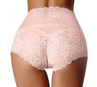 Women Plus Size Lace Briefs Hollow Out Solid Colour High Waisted Knickers Sleeping Thin Panties Seamless Breathable Stretchy Underwear for Ladies Basic Briefs for Daily Wear (Beige, XL)