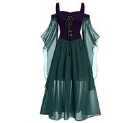 Women Plus Size Long Dress Cold Shoulder Butter Fly Sleeve Dress Halloween Solid Color Splicing Elegant Formal Dresses for Women Evening Long