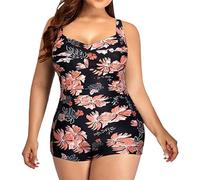 Women Plus Size One Pieces Sport Boyleg Swimsuit Halter Neck High Waist Solid/Printed Swimming Costume Ladies Tummy Control Ruched Modest Swimwear V-Neck Ties-up Padded Bathing Beachwear(Rose Gold,4XL