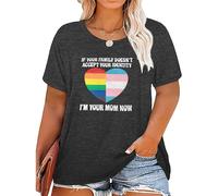 Women Plus Size Pride Shirts Gay Pride Mom Tshirt LGBT Equality tees Rainbow Flag Proud Ally Letter Print Tops(2-5X), Dark Grey-1rt, 5XL