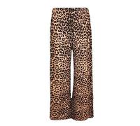 Women Plus Size Skull Animal Palazzo Trousers Ladies Wide Leg Stretch Pants[Brown Leopard,UK 12-14,Plus Size]